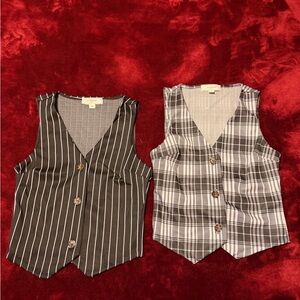 Women's Black and Gray Striped and Plaid Vests